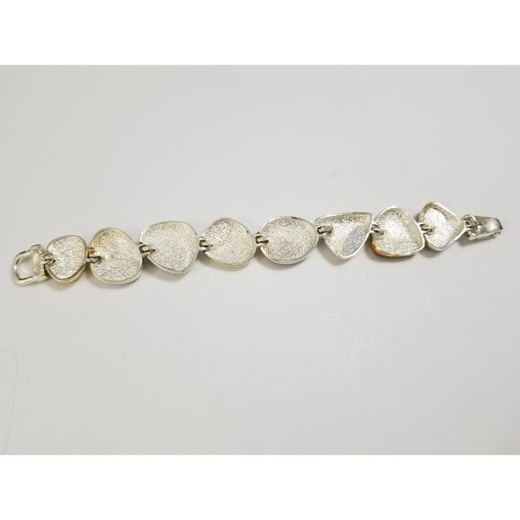 Seven inch silvertone bracelet with inlay stones green yellow b45 - Picture 9 of 11